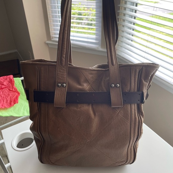 REVEL delancey belted two tone leather tote handbag purse shoulder bag $348 - Picture 9 of 10